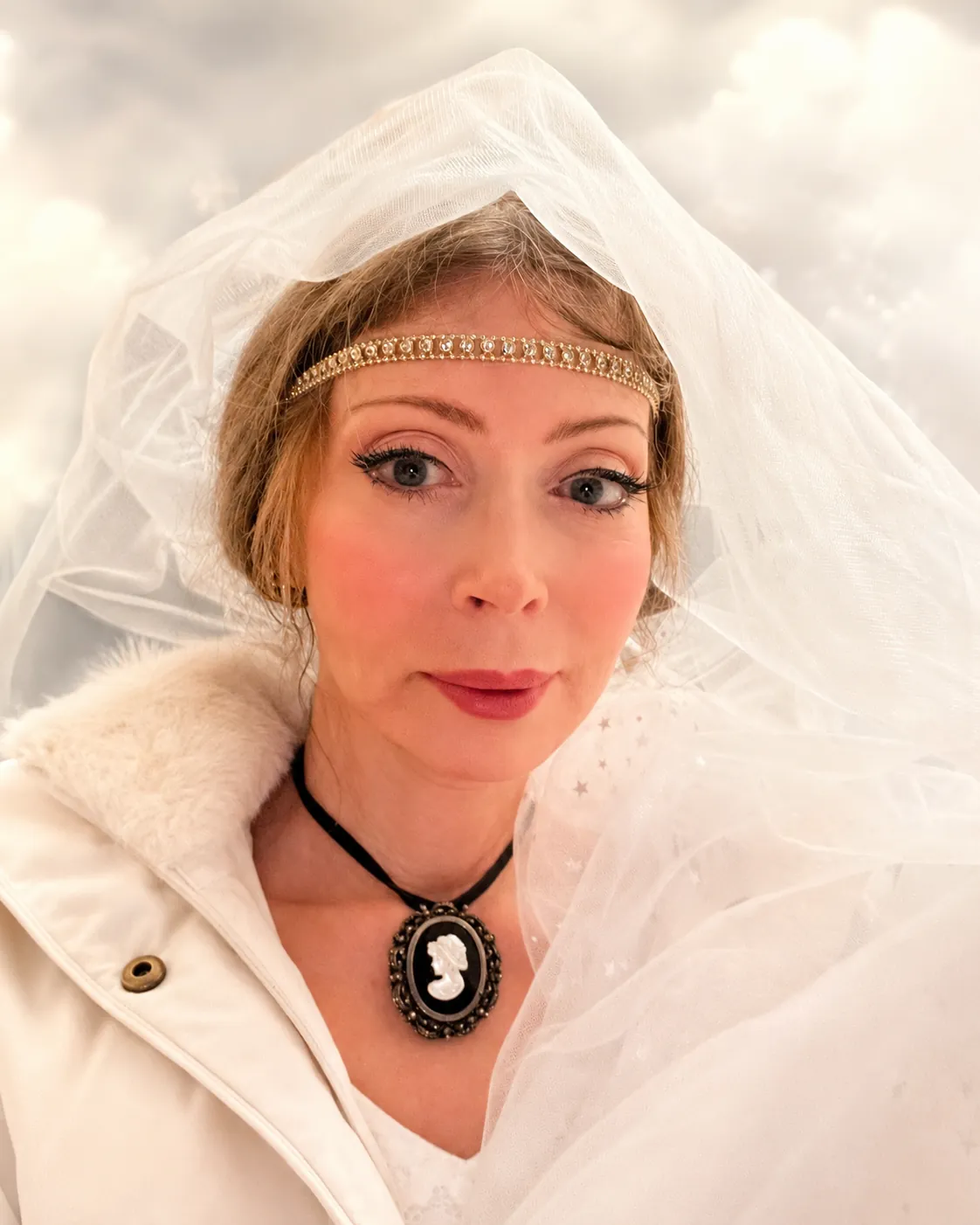 Dr. Marsha Long in a bridal veil, portrait for San Diego wedding music