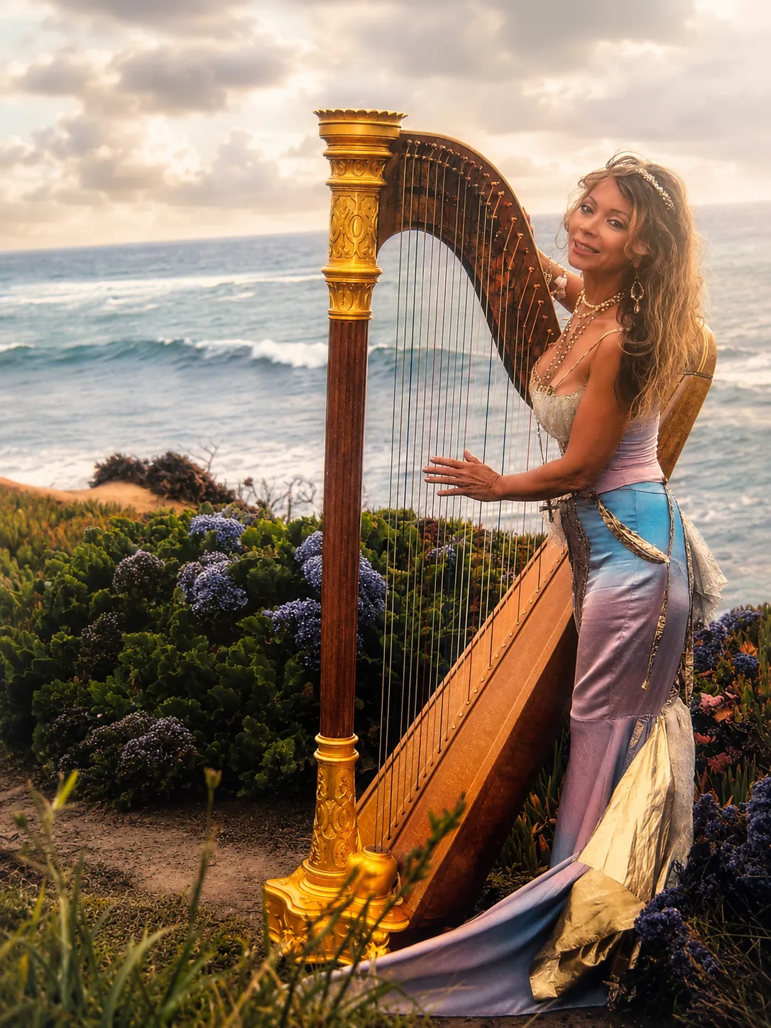 Chamber concert stage with harp and organ