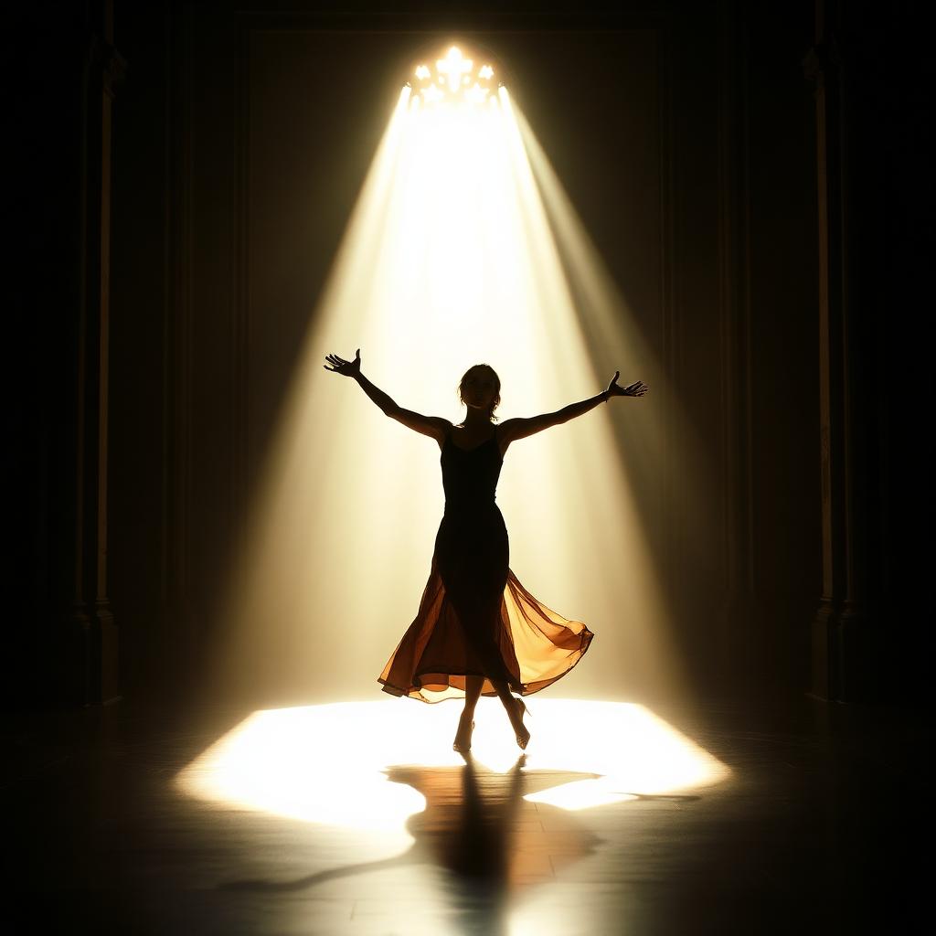 Bailarina sola en silueta dentro de un haz de luz